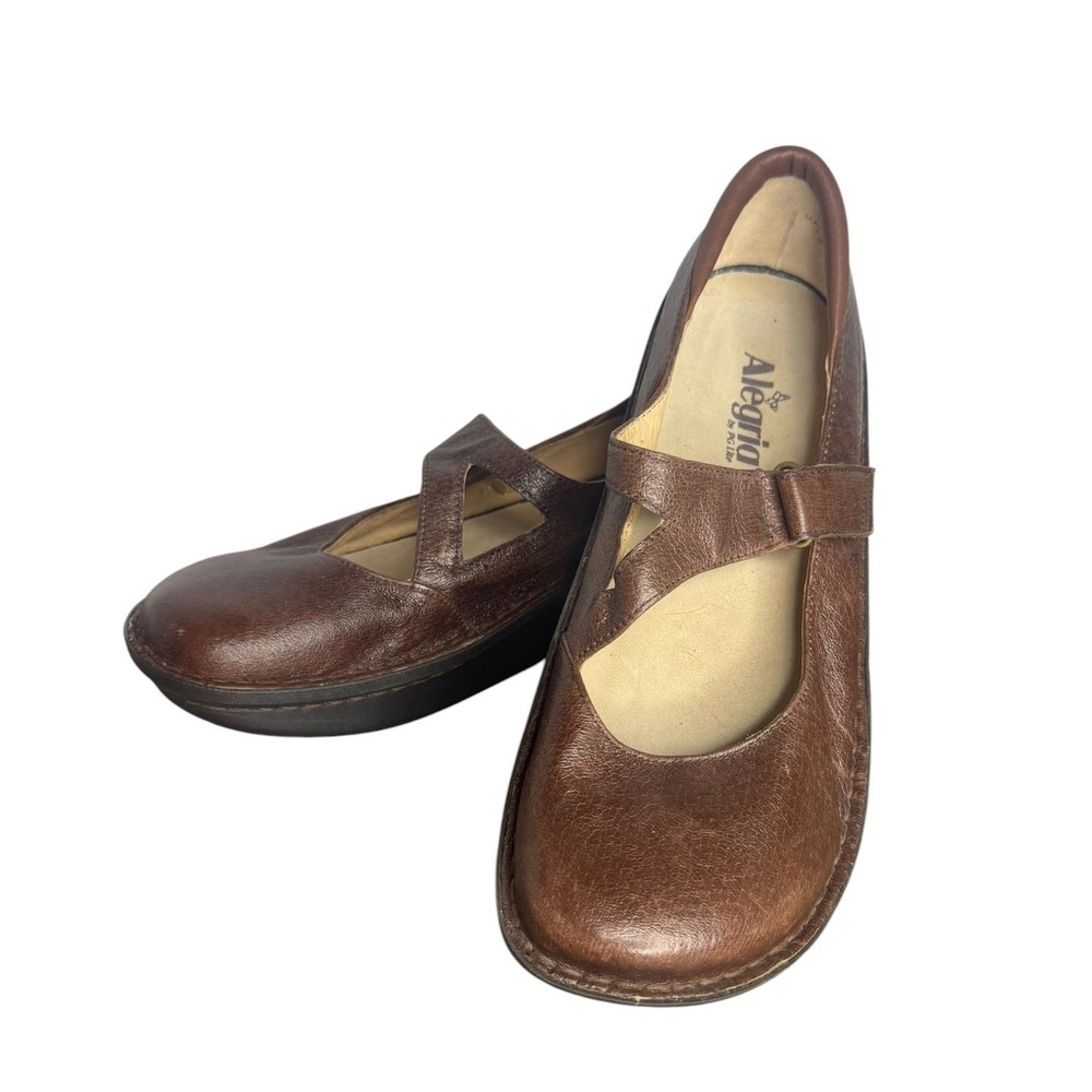 Alegria Dayna Brown Leather Mary Jane Clogs Comfort Shoes Size 42 Excellent